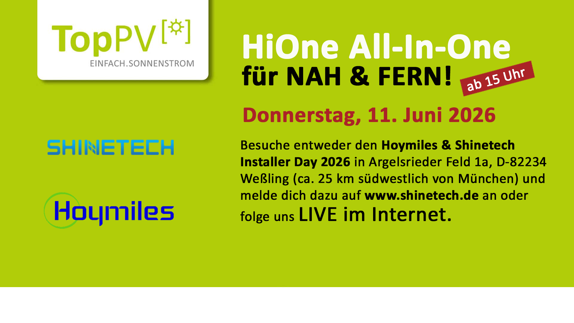 TopPV HiOne All In One Hoymiles Shinetech Installer Day 11 Juni 2026 15Uhrr 1280×1080
